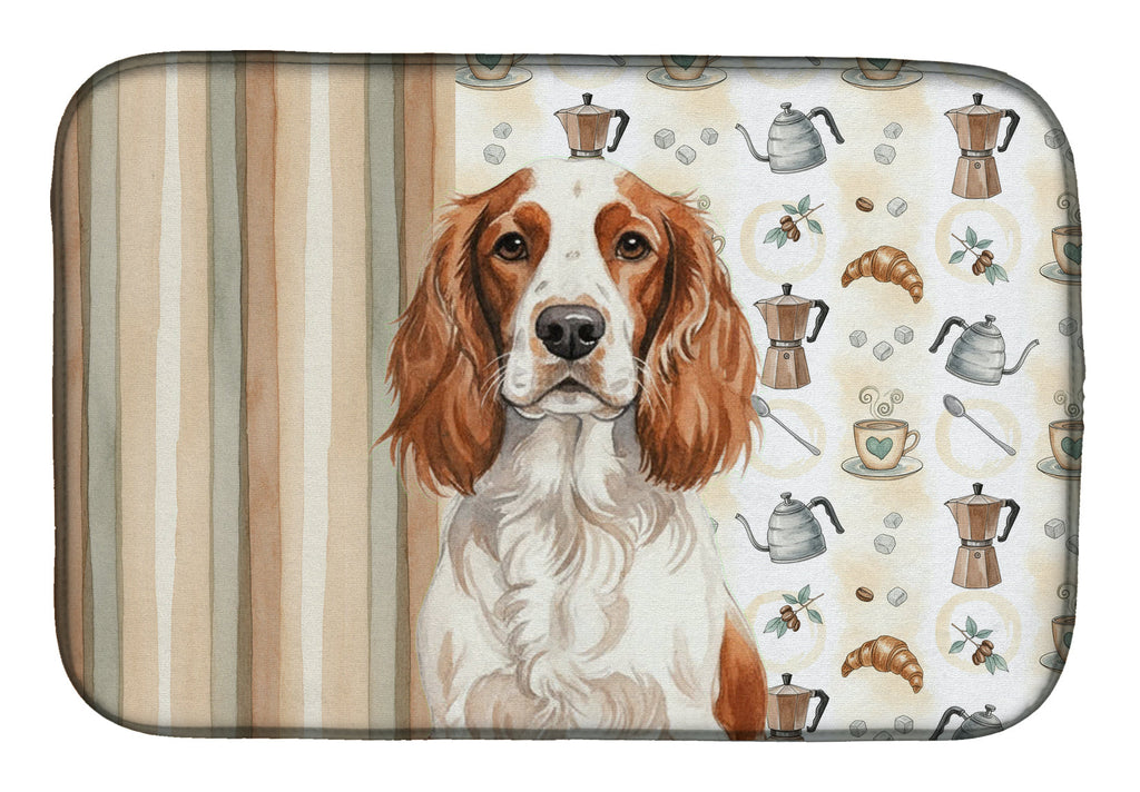 Welsh Springer Spaniel Coffee Bar Dish Drying Mat Absorbent Dish Drying Mat Pad for Kitchen Counter Dish Drainer Mat for Countertop, 14 x 21", Multicolor