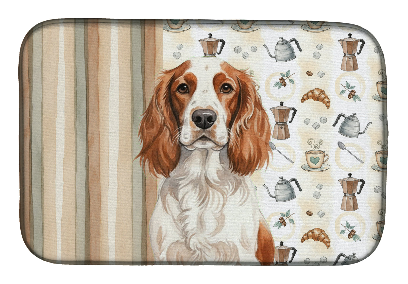 Welsh Springer Spaniel Coffee Bar Dish Drying Mat Absorbent Dish Drying Mat Pad for Kitchen Counter Dish Drainer Mat for Countertop, 14 x 21", Multicolor