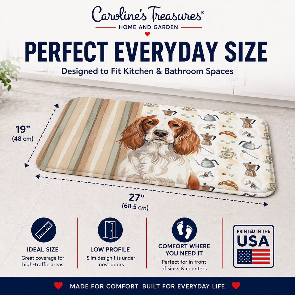 Welsh Springer Spaniel Coffee Bar Memory Foam Kitchen Mat Machine Washable Anti-Fatigue Cushion Comfort Bath or Kitchen Rug