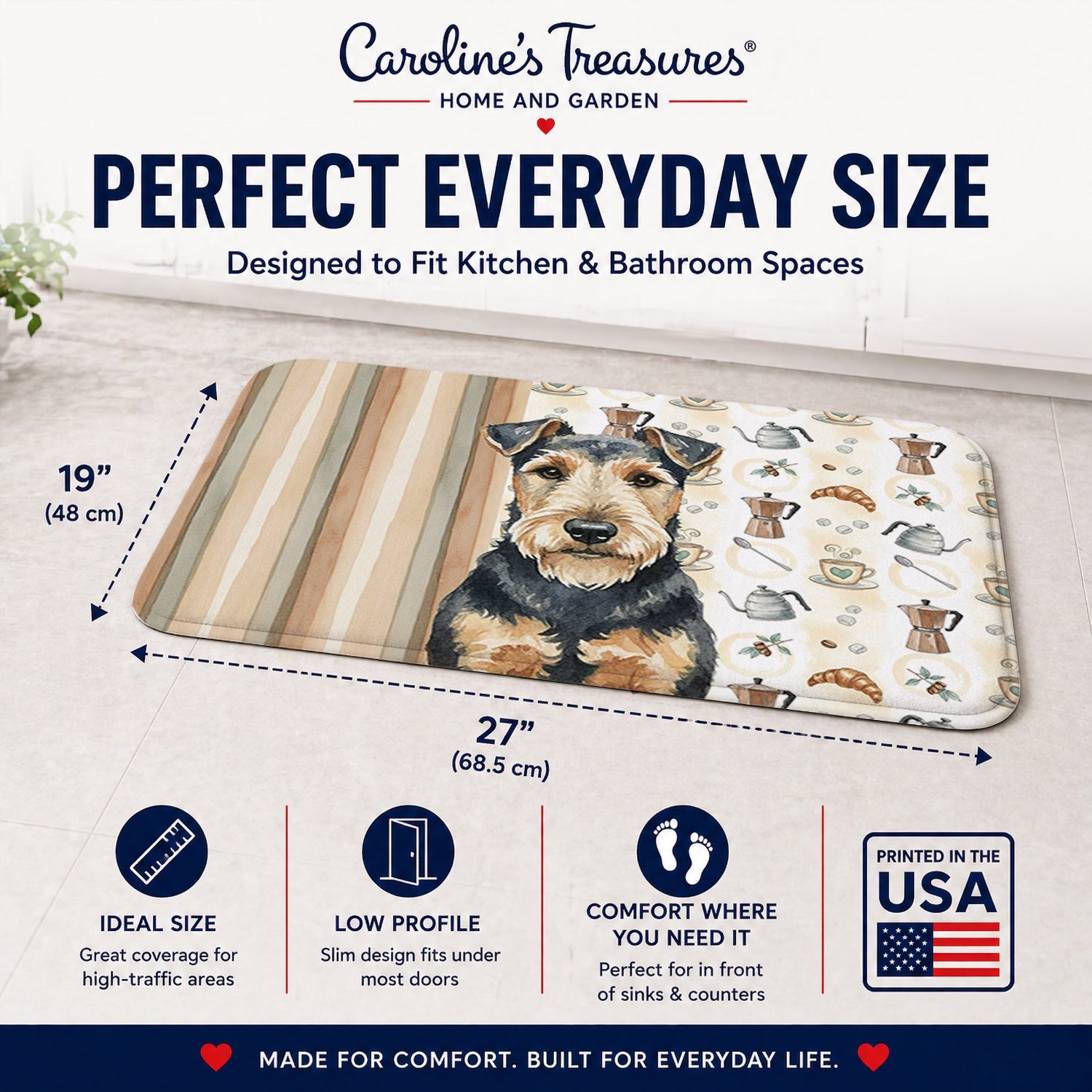 Welsh Terrier Coffee Bar Memory Foam Kitchen Mat Machine Washable Anti-Fatigue Cushion Comfort Bath or Kitchen Rug