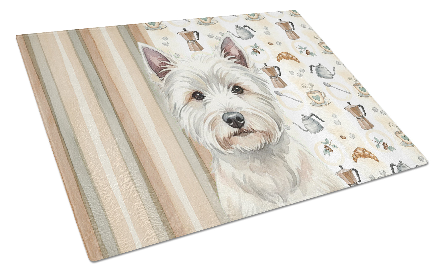 Westie Coffee Bar Cutting Board Tempered Glass Kitchen Cutting Surface, Heat Resistant Chopping, Non-Slip Feet, Food Prep & Serving