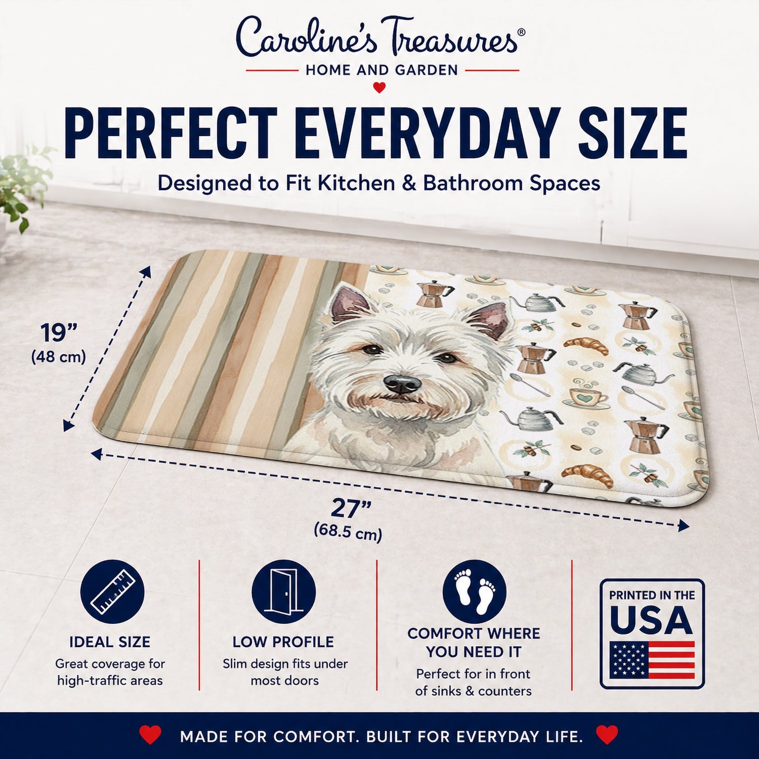 Westie Coffee Bar Memory Foam Kitchen Mat Machine Washable Anti-Fatigue Cushion Comfort Bath or Kitchen Rug
