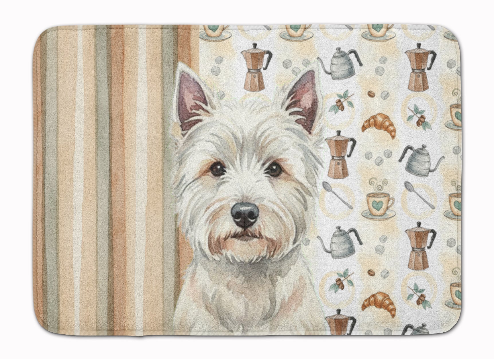 Westie Coffee Bar Memory Foam Kitchen Mat Machine Washable Anti-Fatigue Cushion Comfort Bath or Kitchen Rug