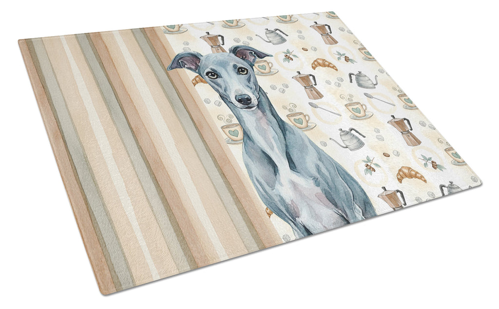 Blue Whippet Coffee Bar Cutting Board Tempered Glass Kitchen Cutting Surface, Heat Resistant Chopping, Non-Slip Feet, Food Prep & Serving
