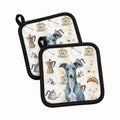 Blue Whippet Coffee Bar Pot Holder Set of 2 Heat Resistant Quilted Hot Pads 7.5 x 7.5 Inch, Insulated Kitchen Trivets for Cooking & Baking