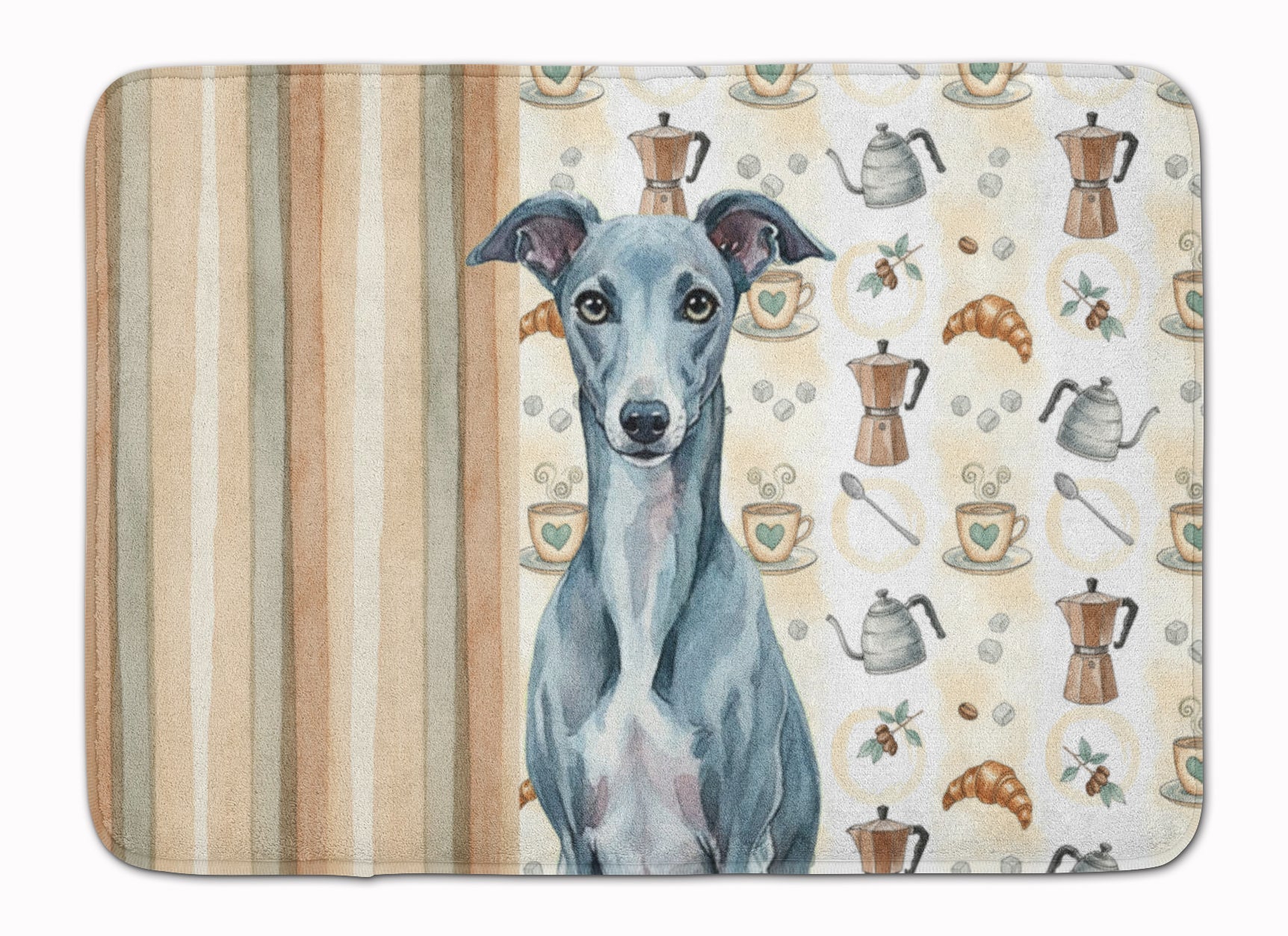 Blue Whippet Coffee Bar Memory Foam Kitchen Mat Machine Washable Anti-Fatigue Cushion Comfort Bath or Kitchen Rug