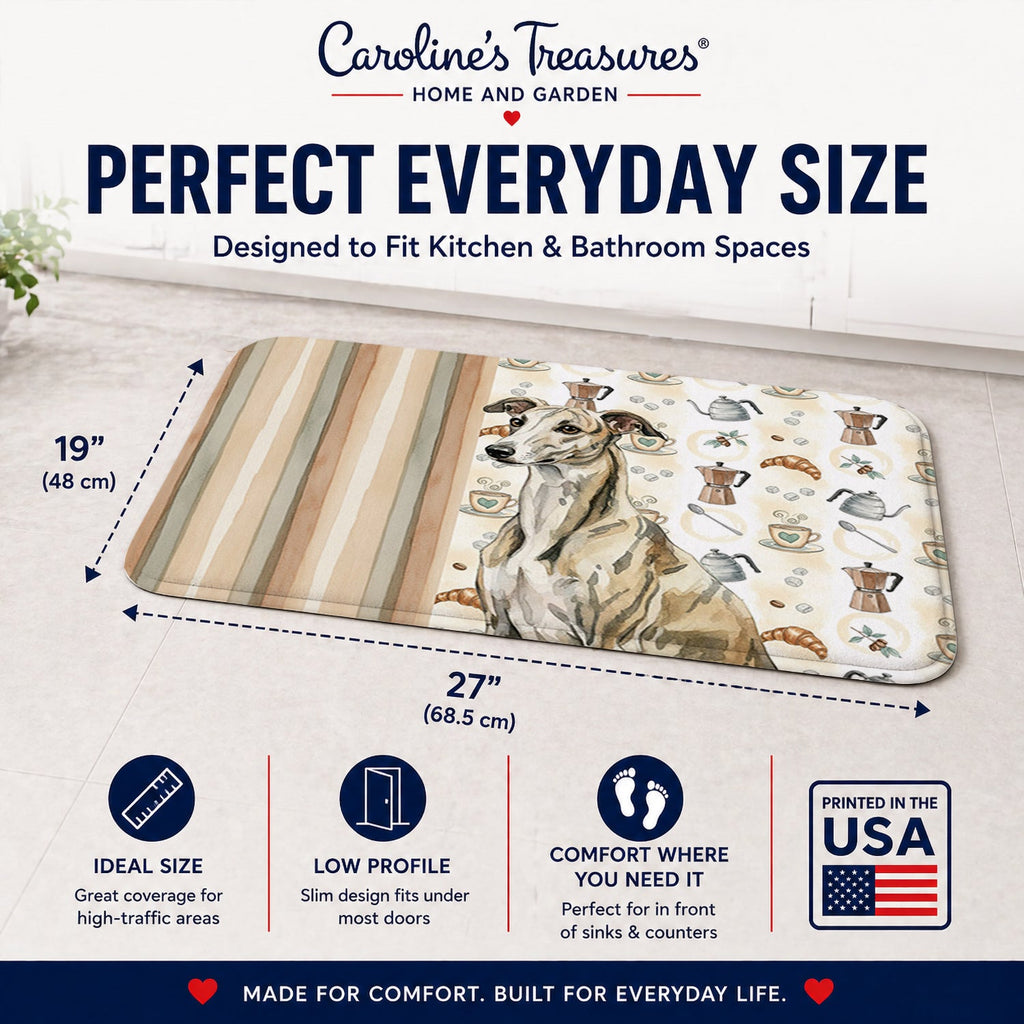 Brindle Whippet Coffee Bar Memory Foam Kitchen Mat Machine Washable Anti-Fatigue Cushion Comfort Bath or Kitchen Rug