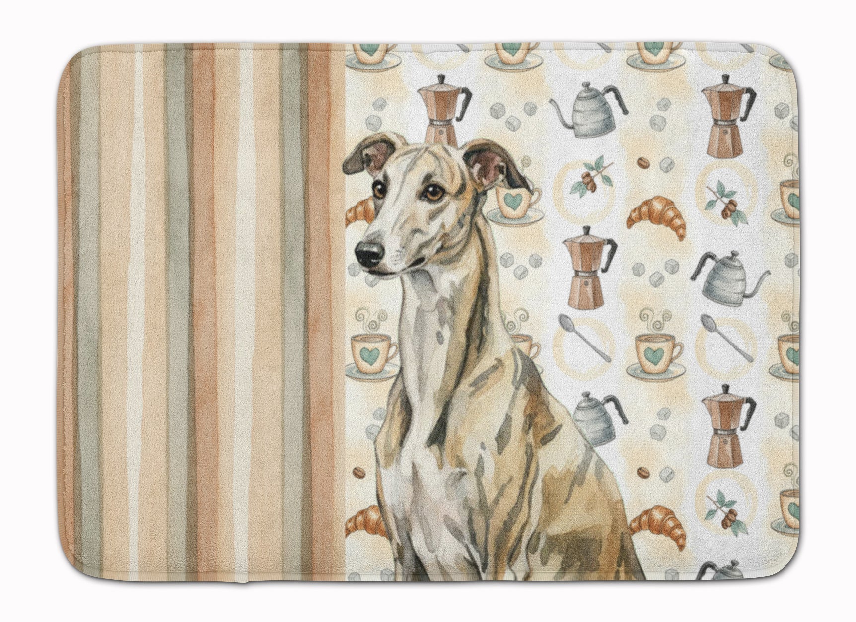 Brindle Whippet Coffee Bar Memory Foam Kitchen Mat Machine Washable Anti-Fatigue Cushion Comfort Bath or Kitchen Rug