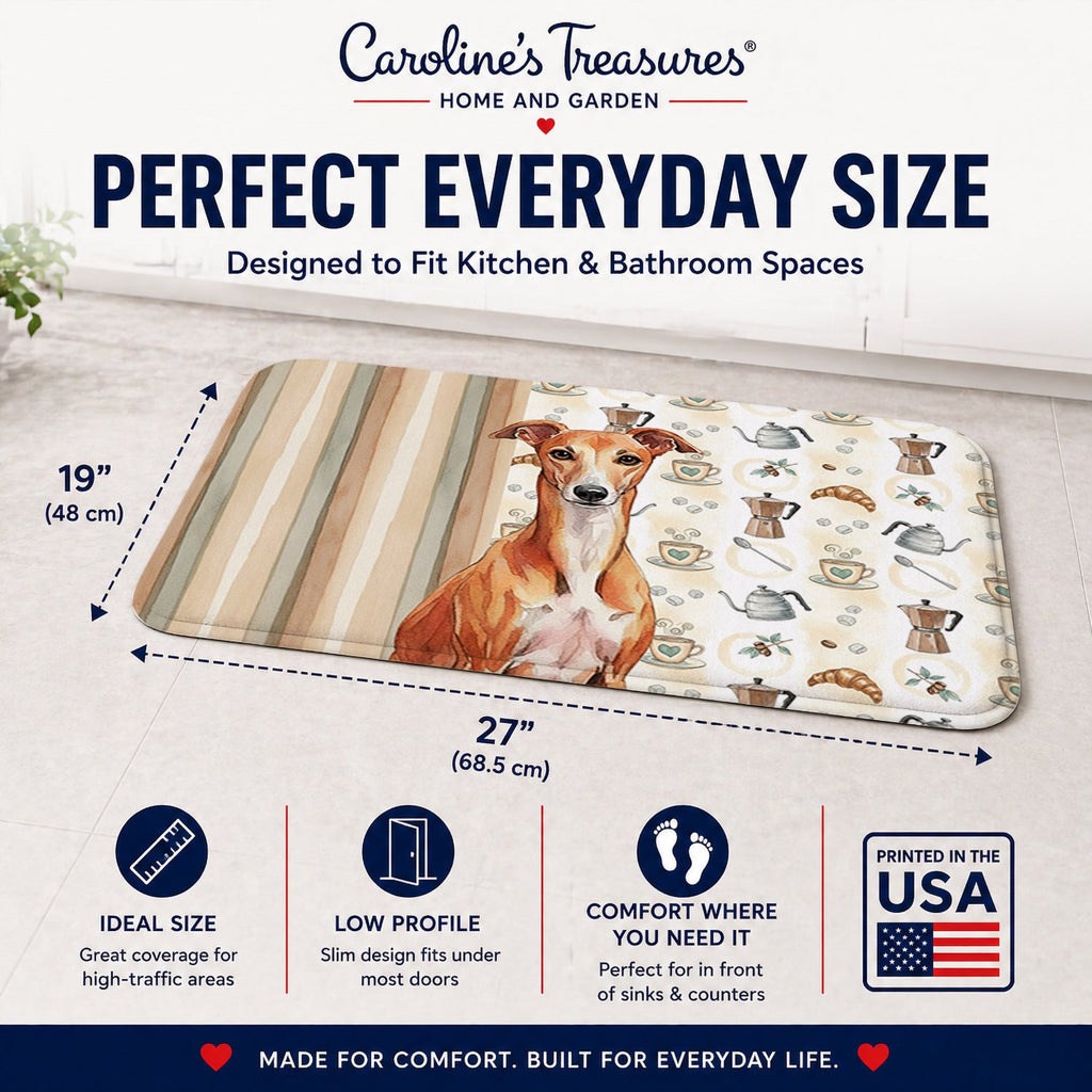 Red Whippet Coffee Bar Memory Foam Kitchen Mat Machine Washable Anti-Fatigue Cushion Comfort Bath or Kitchen Rug