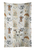 White Whippet Coffee Bar Kitchen Towel Velour Plush Front and Cotton Loop Back Machine Washable