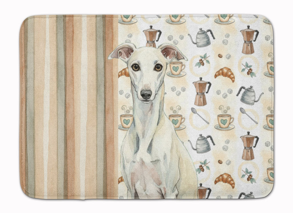 White Whippet Coffee Bar Memory Foam Kitchen Mat Machine Washable Anti-Fatigue Cushion Comfort Bath or Kitchen Rug