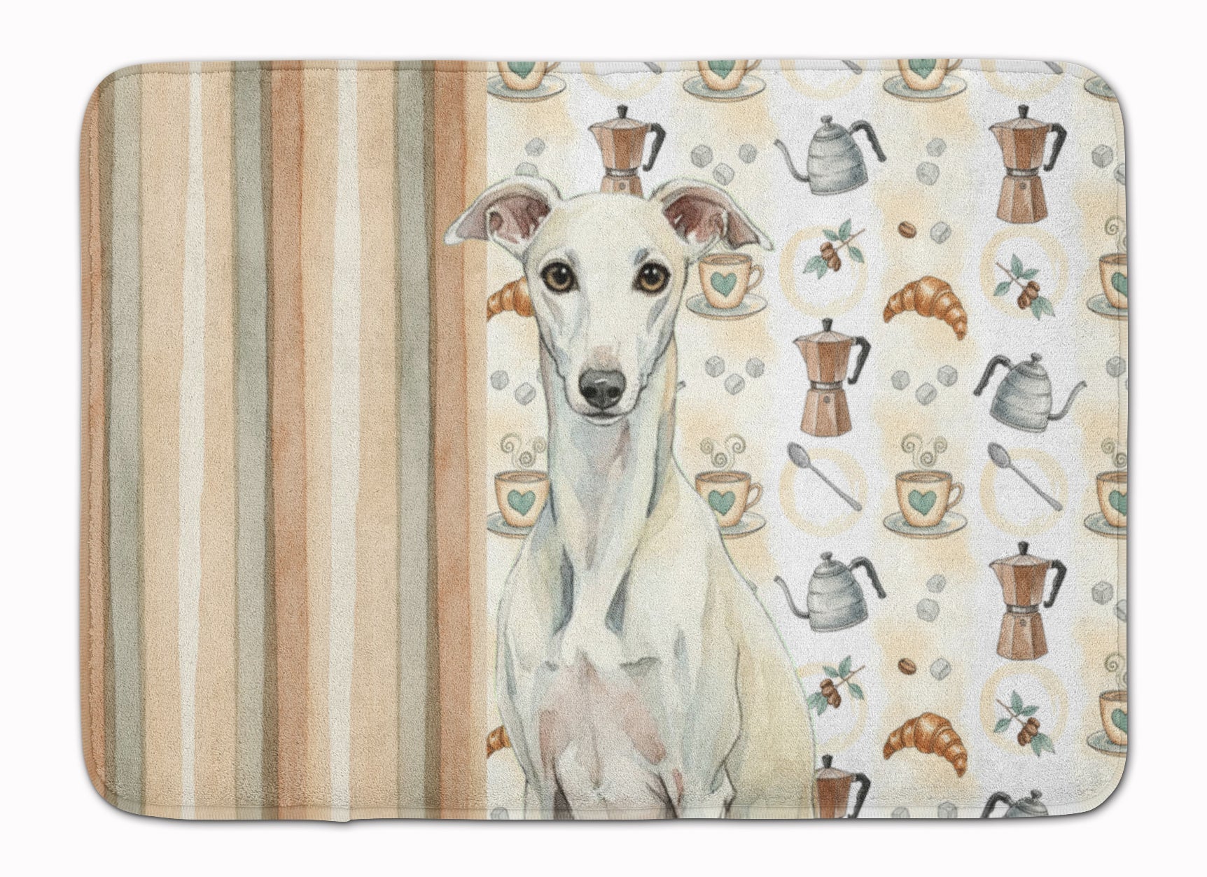 White Whippet Coffee Bar Memory Foam Kitchen Mat Machine Washable Anti-Fatigue Cushion Comfort Bath or Kitchen Rug