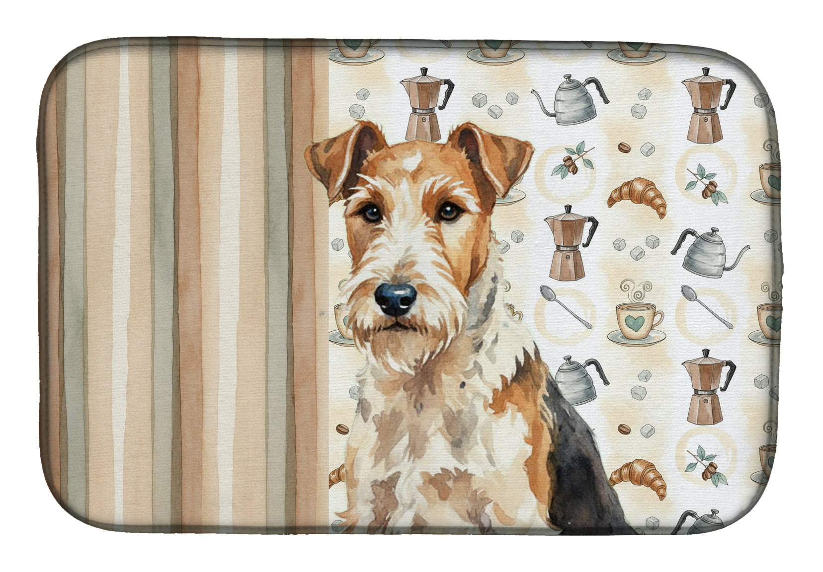 Wire Fox Terrier Coffee Bar Dish Drying Mat Absorbent Dish Drying Mat Pad for Kitchen Counter Dish Drainer Mat for Countertop, 14 x 21", Multicolor