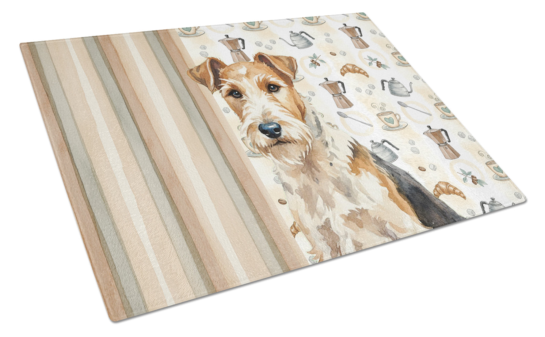 Wire Fox Terrier Coffee Bar Cutting Board Tempered Glass Kitchen Cutting Surface, Heat Resistant Chopping, Non-Slip Feet, Food Prep & Serving