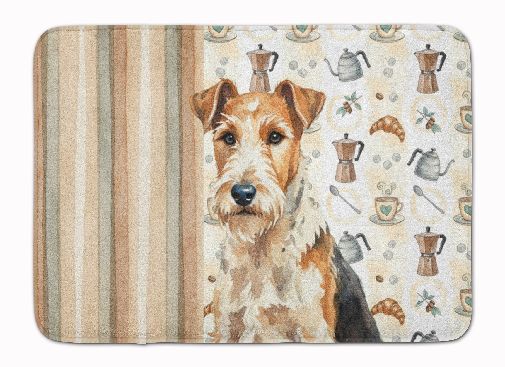 Wire Fox Terrier Coffee Bar Memory Foam Kitchen Mat Machine Washable Anti-Fatigue Cushion Comfort Bath or Kitchen Rug