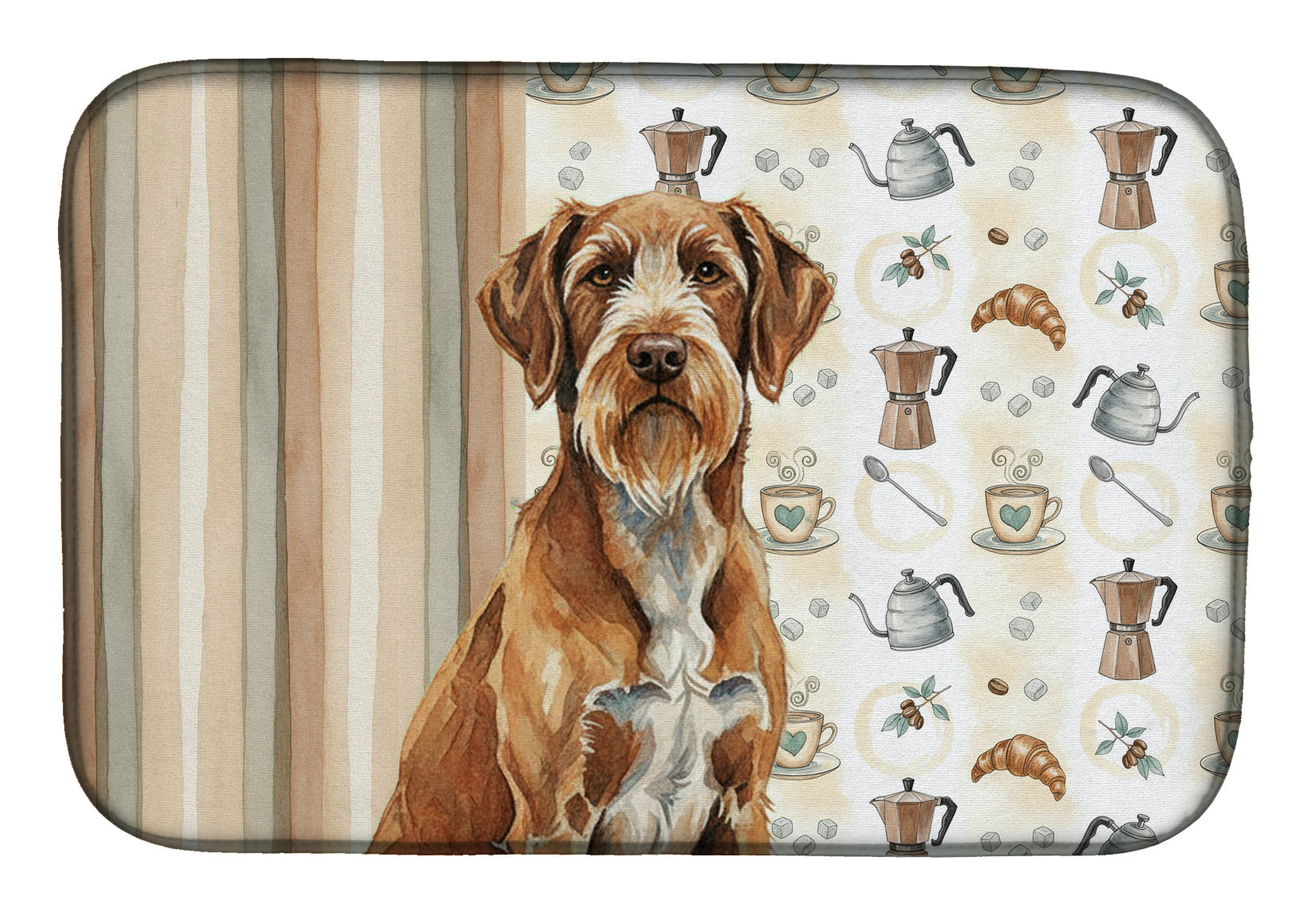 Wirehaired Pointing Griffon Coffee Bar Dish Drying Mat Absorbent Dish Drying Mat Pad for Kitchen Counter Dish Drainer Mat for Countertop, 14 x 21", Multicolor