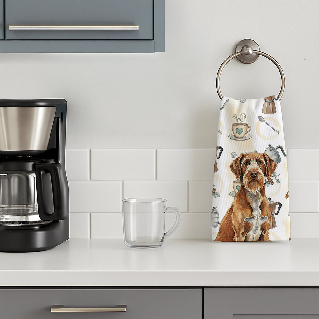 Wirehaired Pointing Griffon Coffee Bar Kitchen Towel Velour Plush Front and Cotton Loop Back Machine Washable