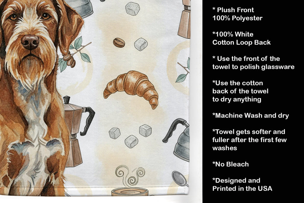 Wirehaired Pointing Griffon Coffee Bar Kitchen Towel Velour Plush Front and Cotton Loop Back Machine Washable
