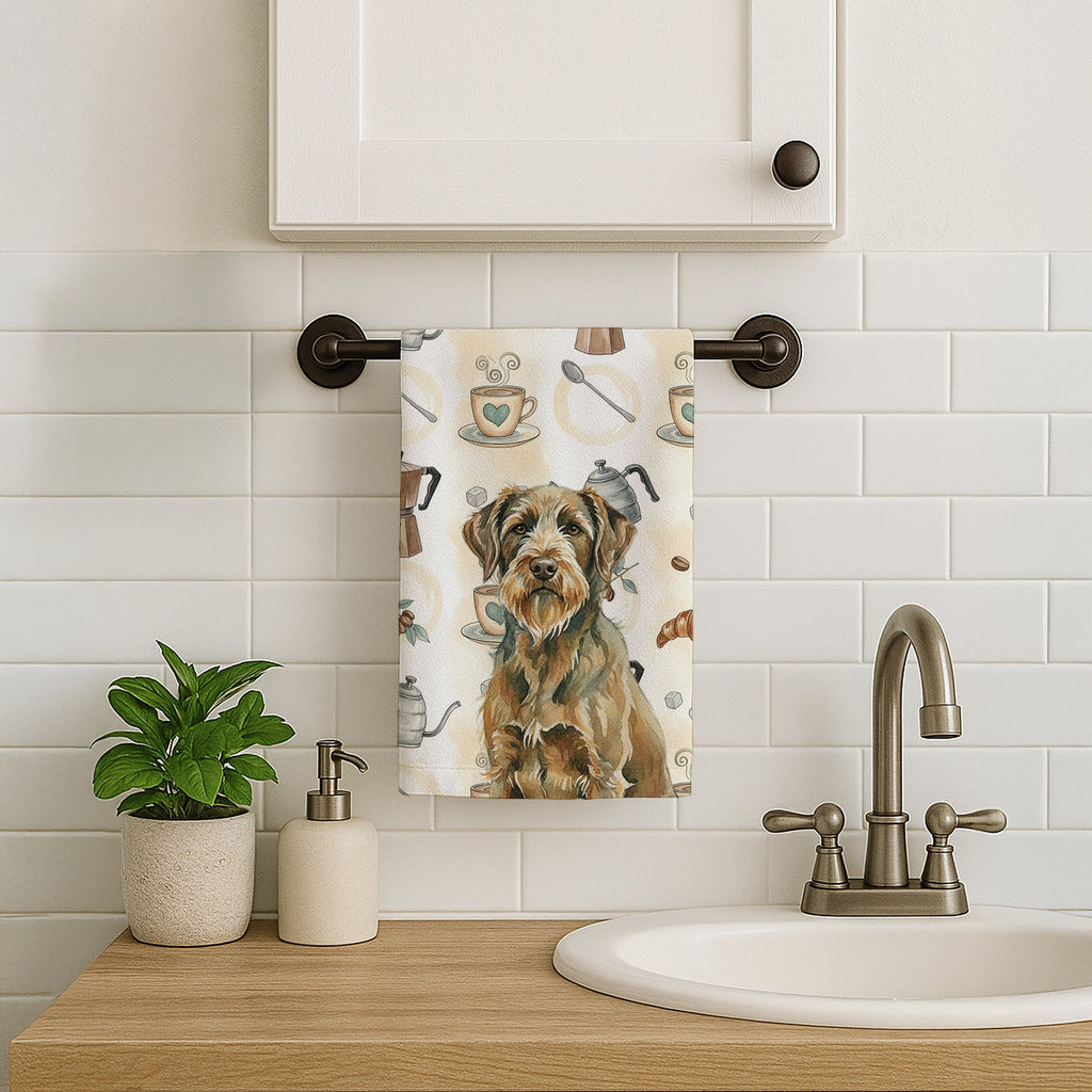 Chestnut Wirehaired Pointing Griffon Coffee Bar Kitchen Towel Velour Plush Front and Cotton Loop Back Machine Washable