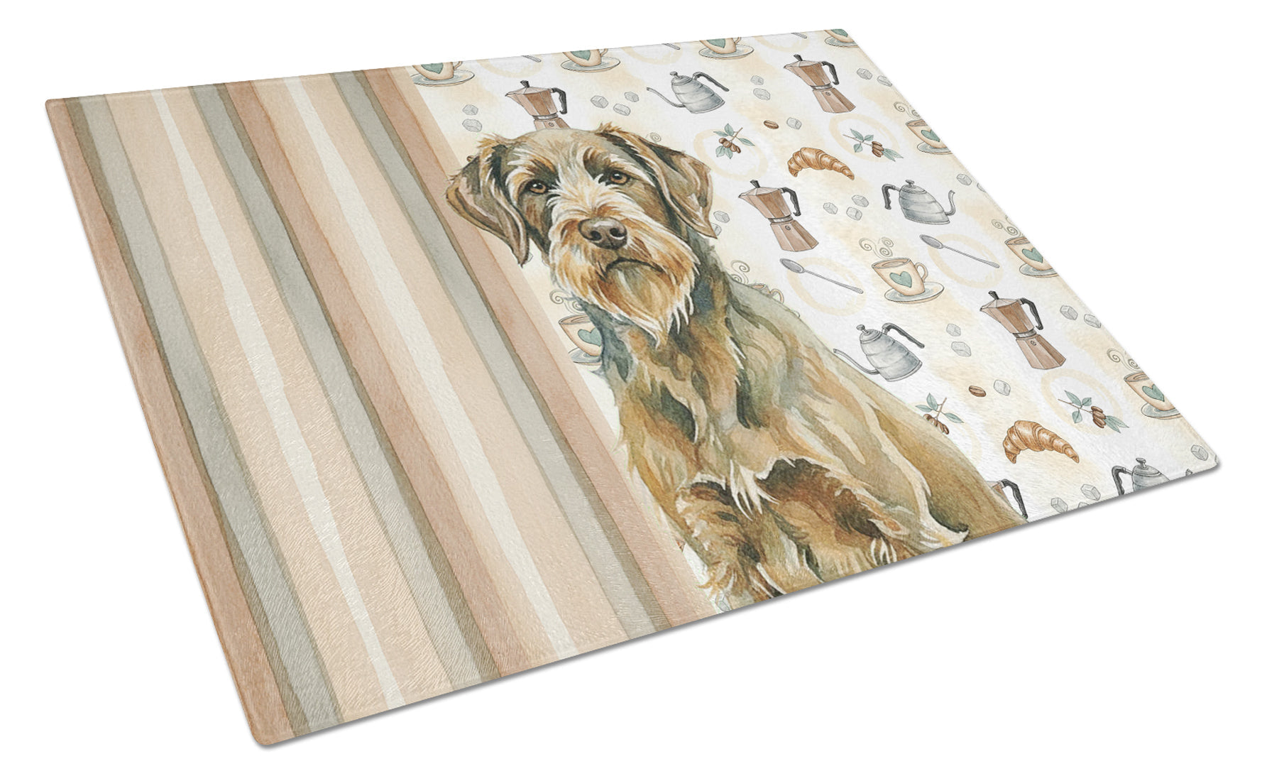 Chestnut Wirehaired Pointing Griffon Coffee Bar Cutting Board Tempered Glass Kitchen Cutting Surface, Heat Resistant Chopping, Non-Slip Feet, Food Prep & Serving