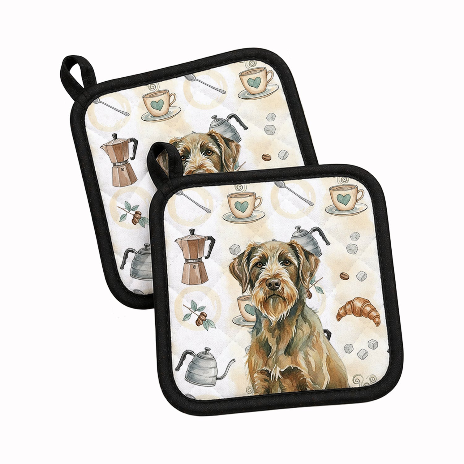 Chestnut Wirehaired Pointing Griffon Coffee Bar Pot Holder Set of 2 Heat Resistant Quilted Hot Pads 7.5 x 7.5 Inch, Insulated Kitchen Trivets for Cooking & Baking