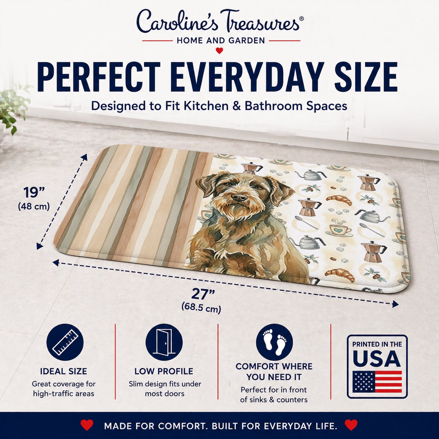 Chestnut Wirehaired Pointing Griffon Coffee Bar Memory Foam Kitchen Mat Machine Washable Anti-Fatigue Cushion Comfort Bath or Kitchen Rug