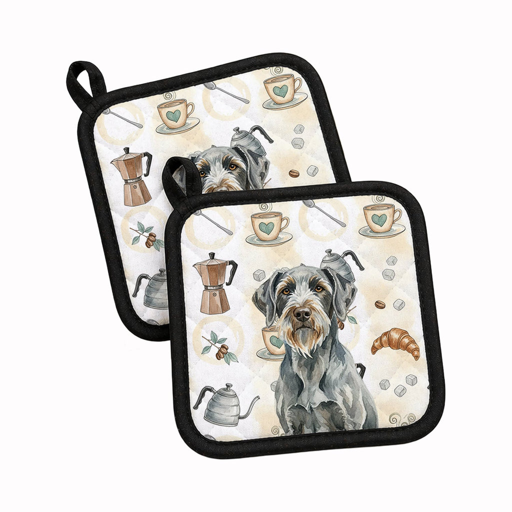 Steel Gray Wirehaired Pointing Griffon Coffee Bar Pot Holder Set of 2 Heat Resistant Quilted Hot Pads 7.5 x 7.5 Inch, Insulated Kitchen Trivets for Cooking & Baking