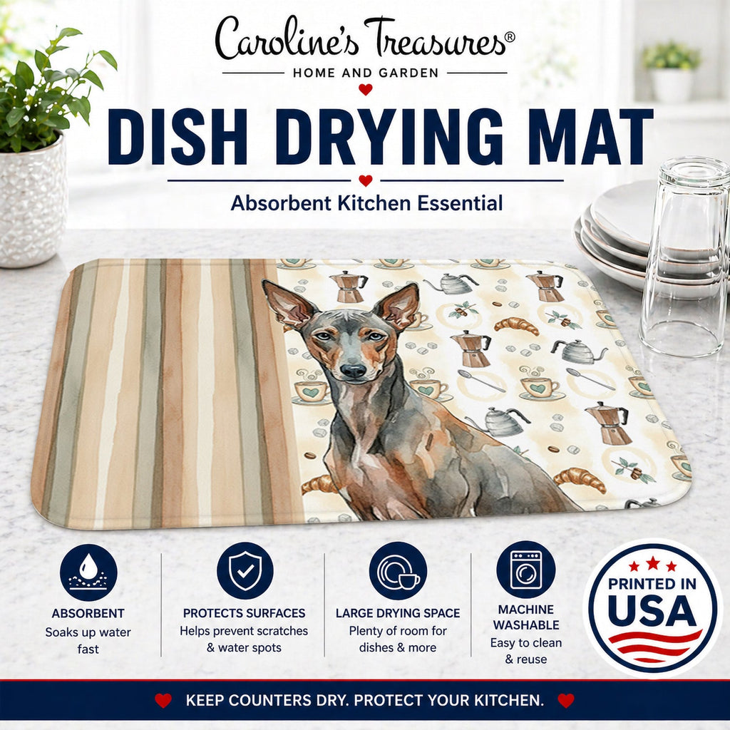 Xoloitzcuintli Coffee Bar Dish Drying Mat Absorbent Dish Drying Mat Pad for Kitchen Counter Dish Drainer Mat for Countertop, 14 x 21", Multicolor