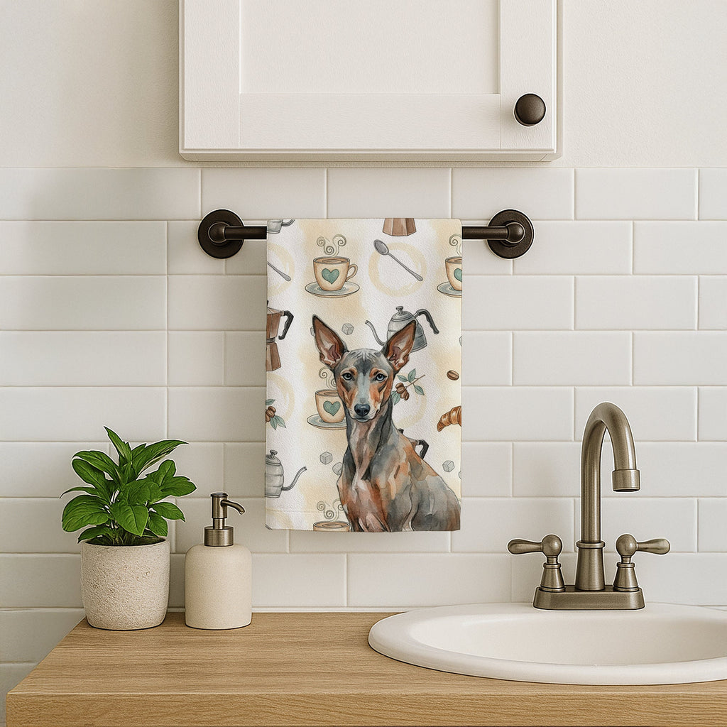 Xoloitzcuintli Coffee Bar Kitchen Towel Velour Plush Front and Cotton Loop Back Machine Washable