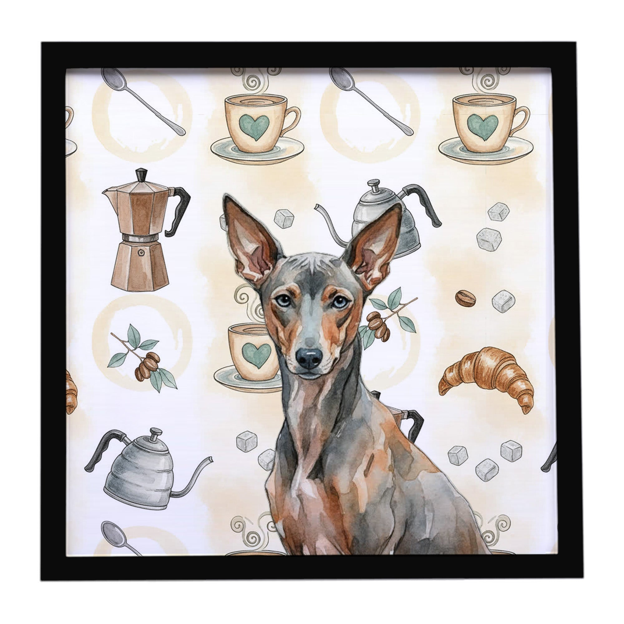 Xoloitzcuintli Coffee Bar Framed Metal Print Bathroom, Kitchen, Office, Home Decor Wall Art Ready to Hang, Square, 8X8