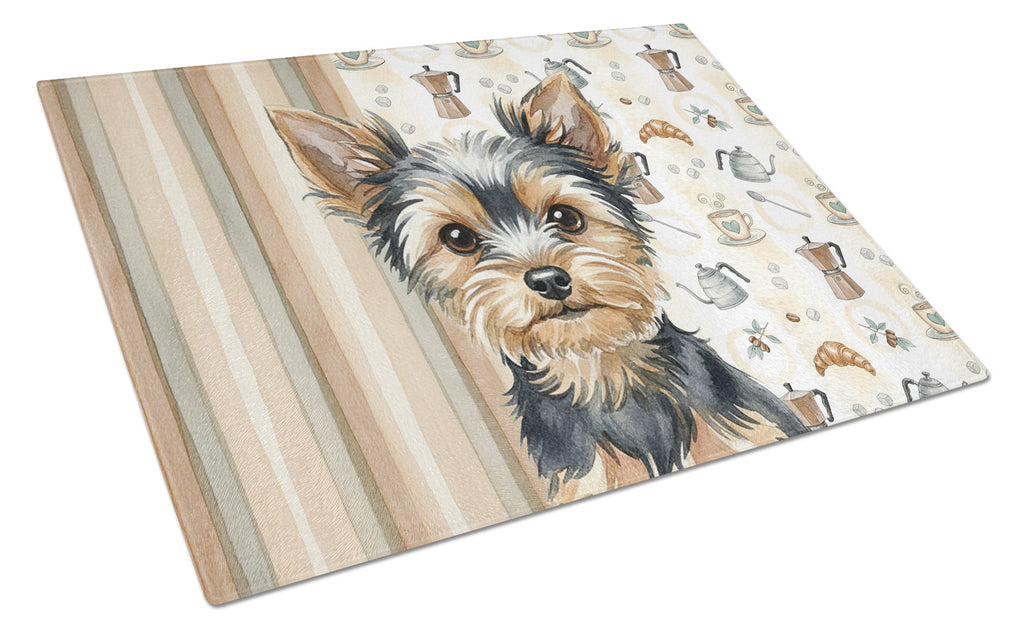 Black and Tan Yorkshire Terrier Coffee Bar Cutting Board Tempered Glass Kitchen Cutting Surface, Heat Resistant Chopping, Non-Slip Feet, Food Prep & Serving