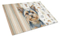 Blue and Tan Yorkshire Terrier Coffee Bar Cutting Board Tempered Glass Kitchen Cutting Surface, Heat Resistant Chopping, Non-Slip Feet, Food Prep & Serving