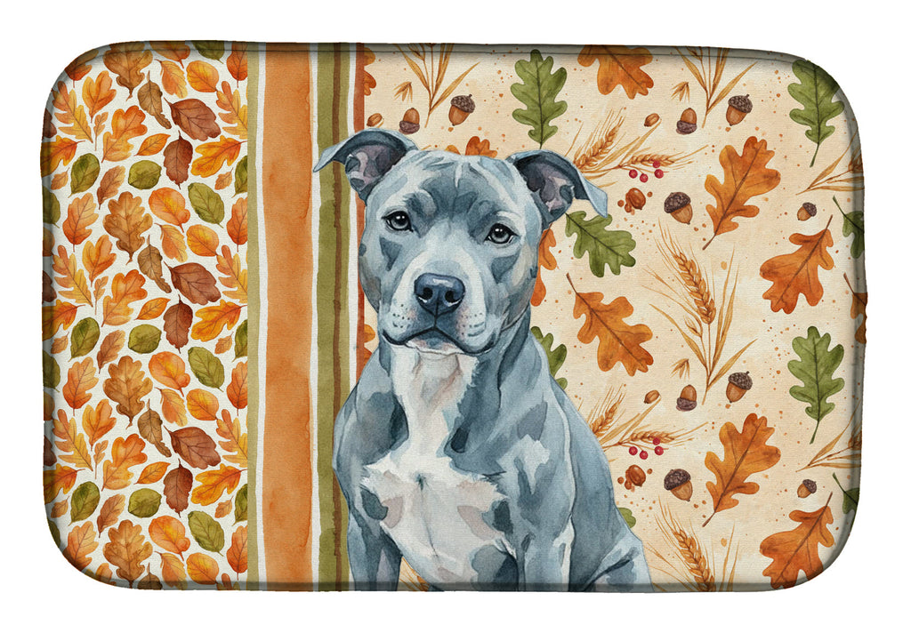 Blue American Staffordshire Terrier Heirloom Fall Dish Drying Mat Absorbent Dish Drying Mat Pad for Kitchen Counter Dish Drainer Mat for Countertop, 14 x 21", Multicolor