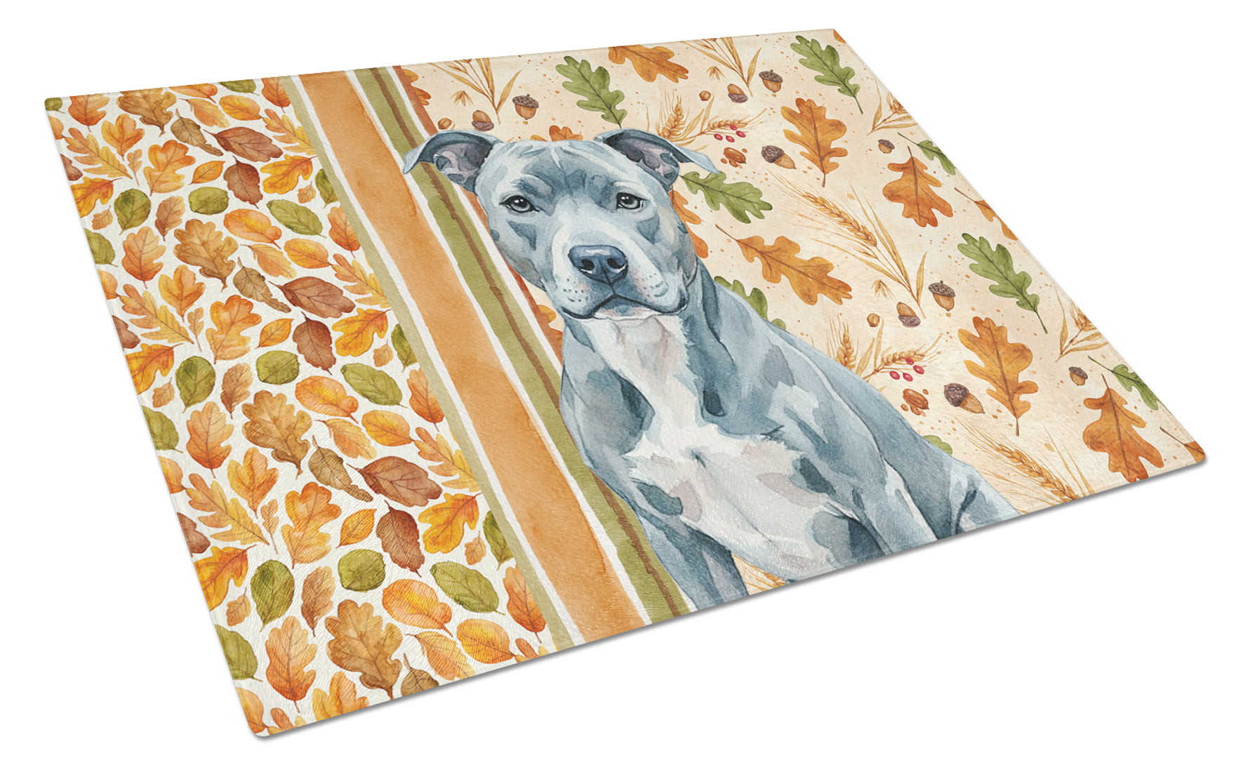 Blue American Staffordshire Terrier Heirloom Fall Cutting Board Tempered Glass Kitchen Cutting Surface, Heat Resistant Chopping, Non-Slip Feet, Food Prep & Serving