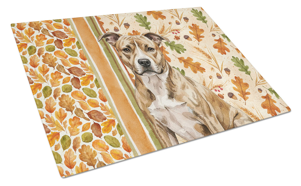 Brindle American Staffordshire Terrier Heirloom Fall Cutting Board Tempered Glass Kitchen Cutting Surface, Heat Resistant Chopping, Non-Slip Feet, Food Prep & Serving