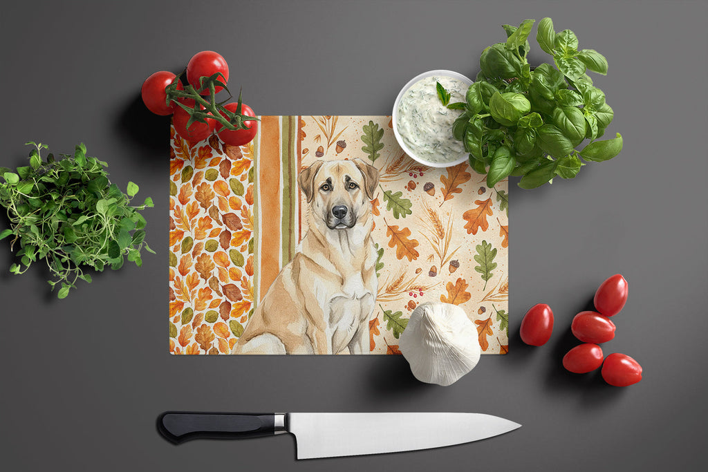 Anatolian Shepherd Dog Heirloom Fall Cutting Board Tempered Glass Kitchen Cutting Surface, Heat Resistant Chopping, Non-Slip Feet, Food Prep & Serving
