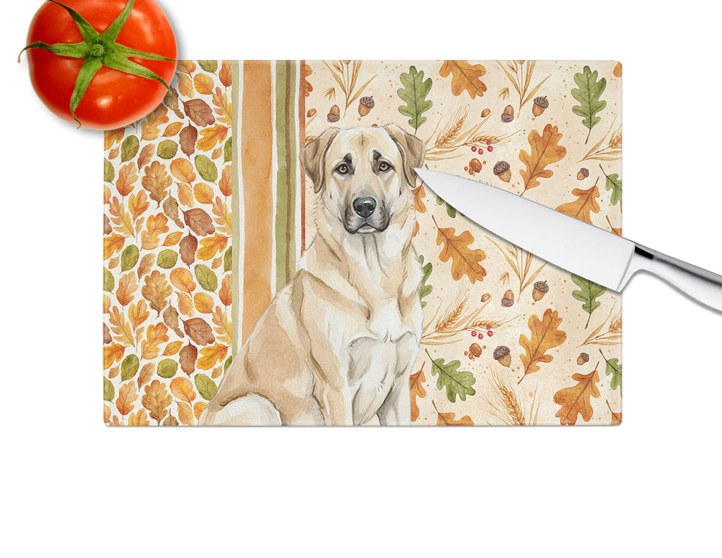 Anatolian Shepherd Dog Heirloom Fall Cutting Board Tempered Glass Kitchen Cutting Surface, Heat Resistant Chopping, Non-Slip Feet, Food Prep & Serving