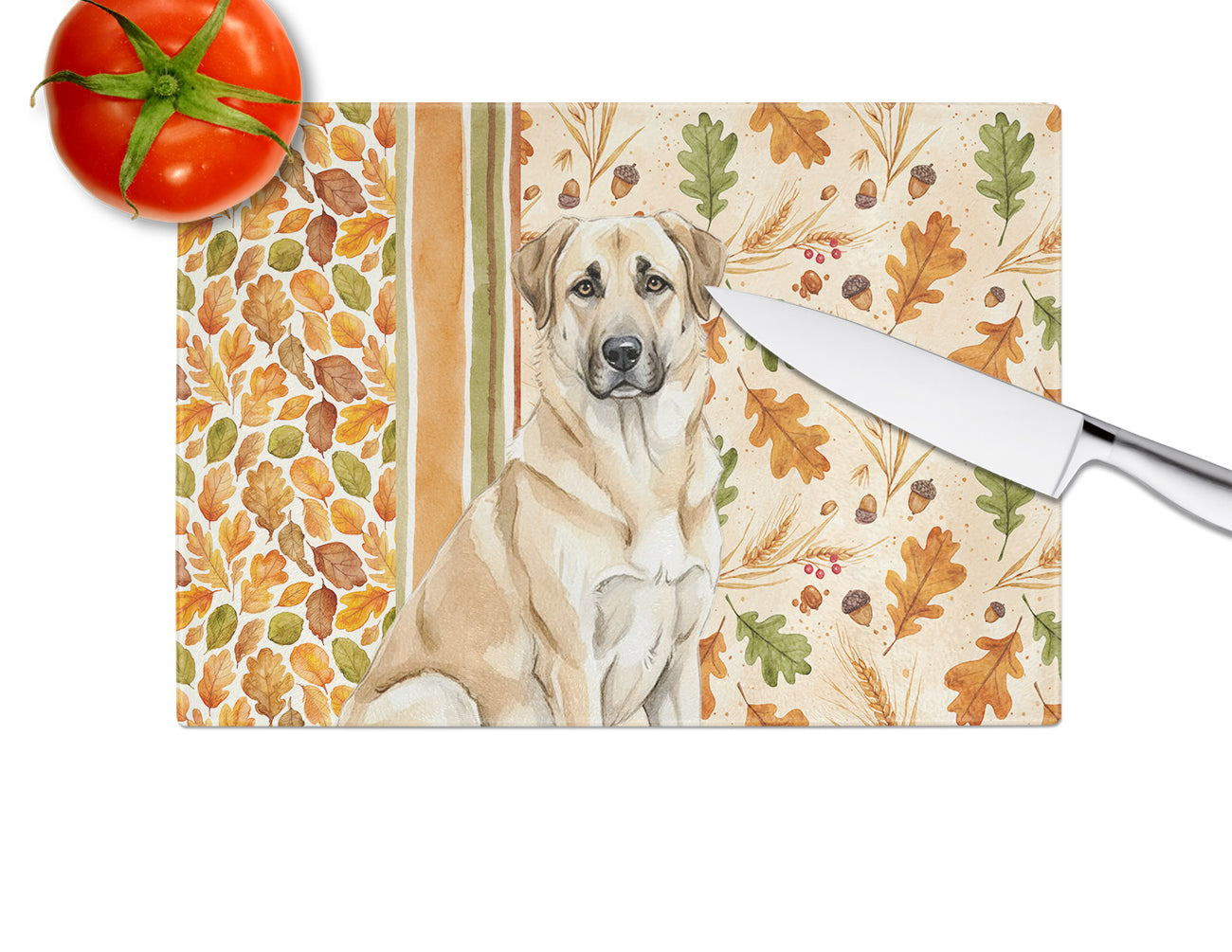 Anatolian Shepherd Dog Heirloom Fall Cutting Board Tempered Glass Kitchen Cutting Surface, Heat Resistant Chopping, Non-Slip Feet, Food Prep & Serving