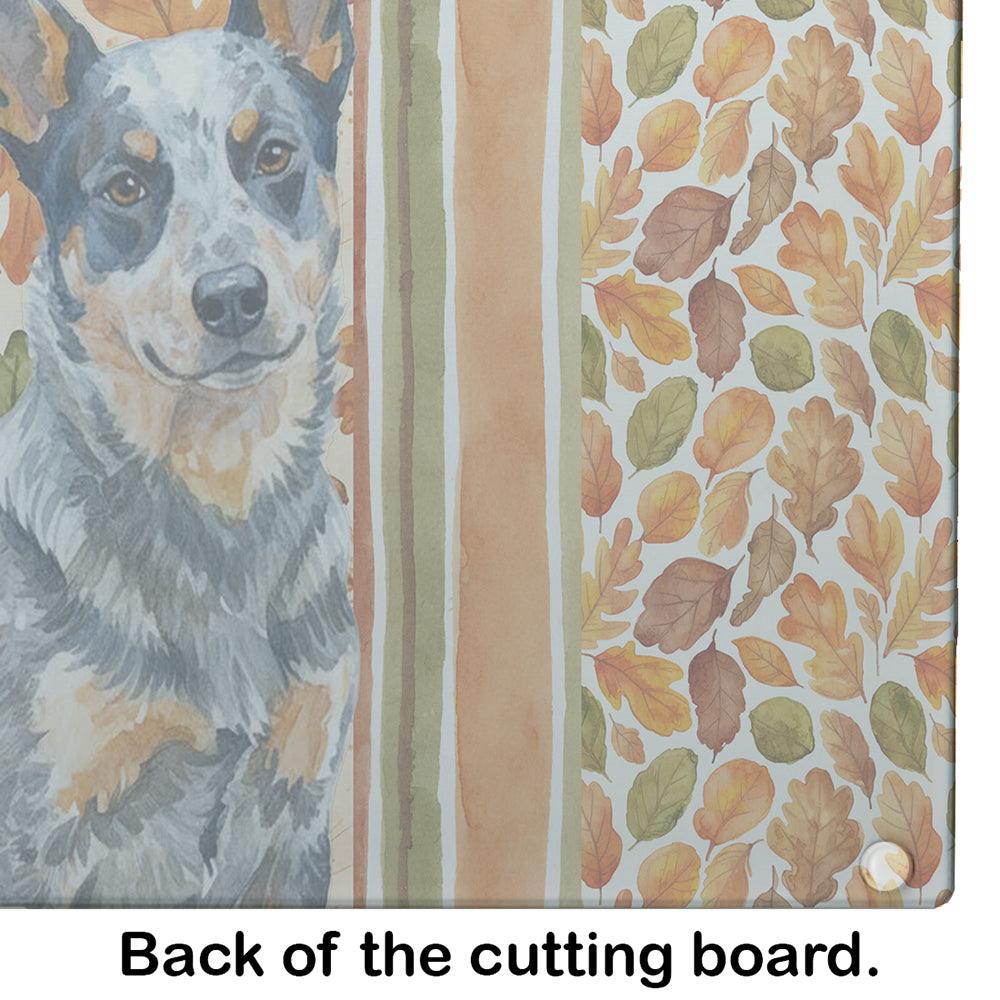 Blue Heeler Australian Cattle Dog Heirloom Fall Cutting Board Tempered Glass Kitchen Cutting Surface, Heat Resistant Chopping, Non-Slip Feet, Food Prep & Serving