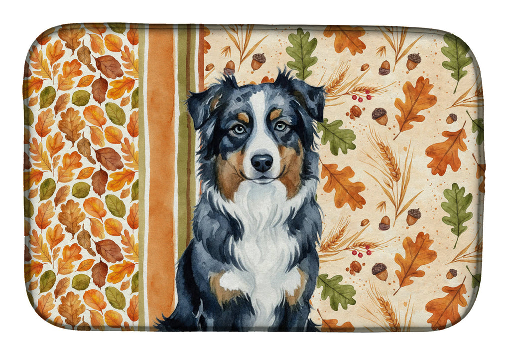 Black Australian Shepherd Heirloom Fall Dish Drying Mat Absorbent Dish Drying Mat Pad for Kitchen Counter Dish Drainer Mat for Countertop, 14 x 21", Multicolor