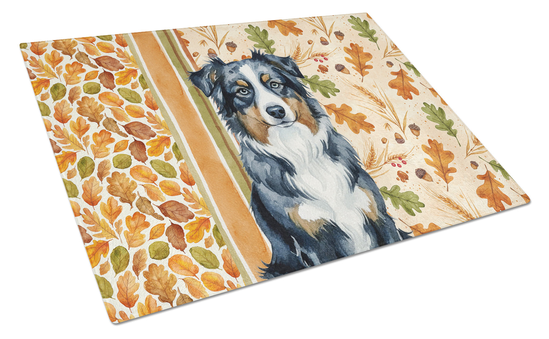 Black Australian Shepherd Heirloom Fall Cutting Board Tempered Glass Kitchen Cutting Surface, Heat Resistant Chopping, Non-Slip Feet, Food Prep & Serving