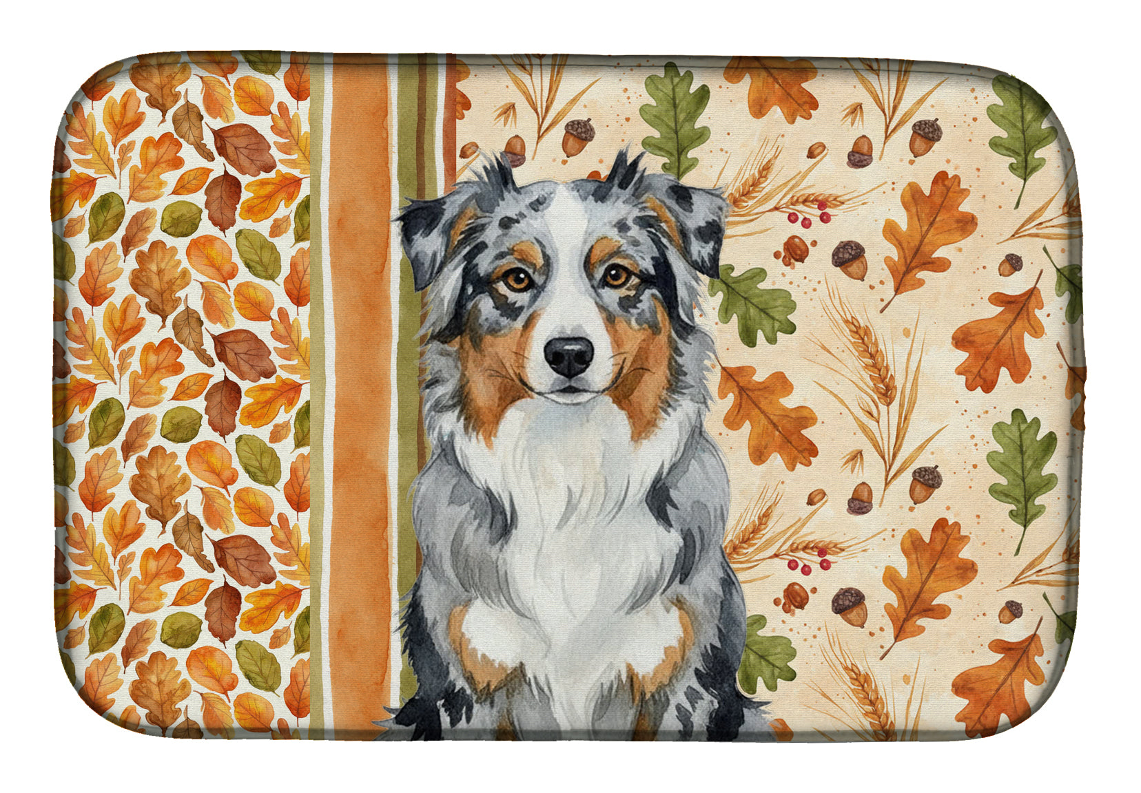 Blue Merle Australian Shepherd Heirloom Fall Dish Drying Mat Absorbent Dish Drying Mat Pad for Kitchen Counter Dish Drainer Mat for Countertop, 14 x 21", Multicolor