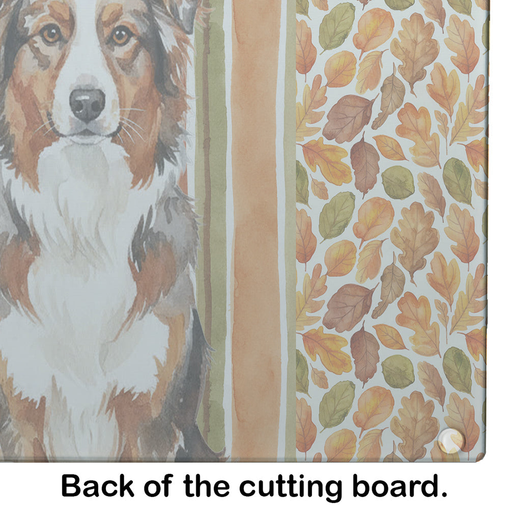 Red Merle Australian Shepherd Heirloom Fall Cutting Board Tempered Glass Kitchen Cutting Surface, Heat Resistant Chopping, Non-Slip Feet, Food Prep & Serving
