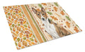 Brindle and White Basenji Heirloom Fall Cutting Board Tempered Glass Kitchen Cutting Surface, Heat Resistant Chopping, Non-Slip Feet, Food Prep & Serving