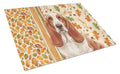 Red and White Basset Hound Heirloom Fall Cutting Board Tempered Glass Kitchen Cutting Surface, Heat Resistant Chopping, Non-Slip Feet, Food Prep & Serving