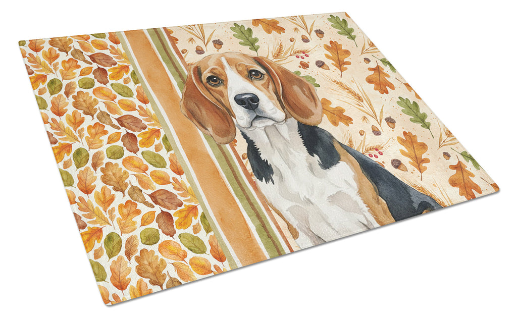 Beagle Heirloom Fall Cutting Board Tempered Glass Kitchen Cutting Surface, Heat Resistant Chopping, Non-Slip Feet, Food Prep & Serving