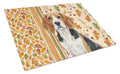 Beagle Heirloom Fall Cutting Board Tempered Glass Kitchen Cutting Surface, Heat Resistant Chopping, Non-Slip Feet, Food Prep & Serving