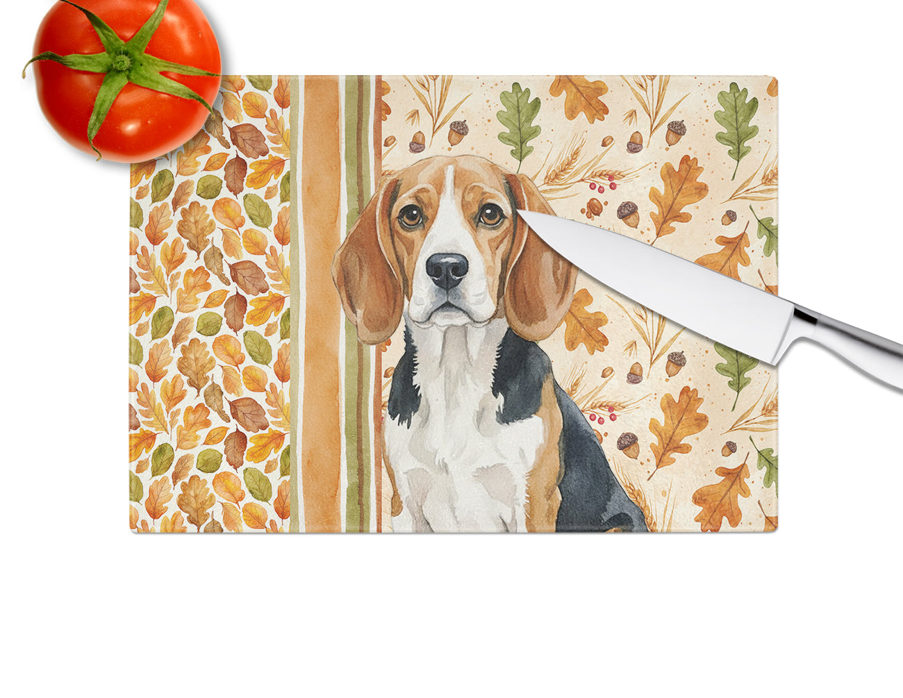 Beagle Heirloom Fall Cutting Board Tempered Glass Kitchen Cutting Surface, Heat Resistant Chopping, Non-Slip Feet, Food Prep & Serving