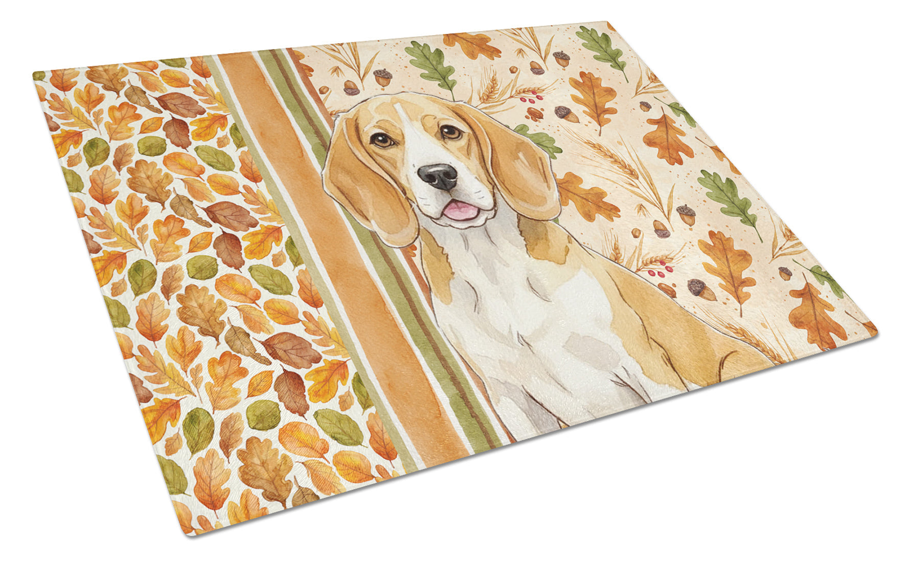 Lemon and White Beagle Heirloom Fall Cutting Board Tempered Glass Kitchen Cutting Surface, Heat Resistant Chopping, Non-Slip Feet, Food Prep & Serving