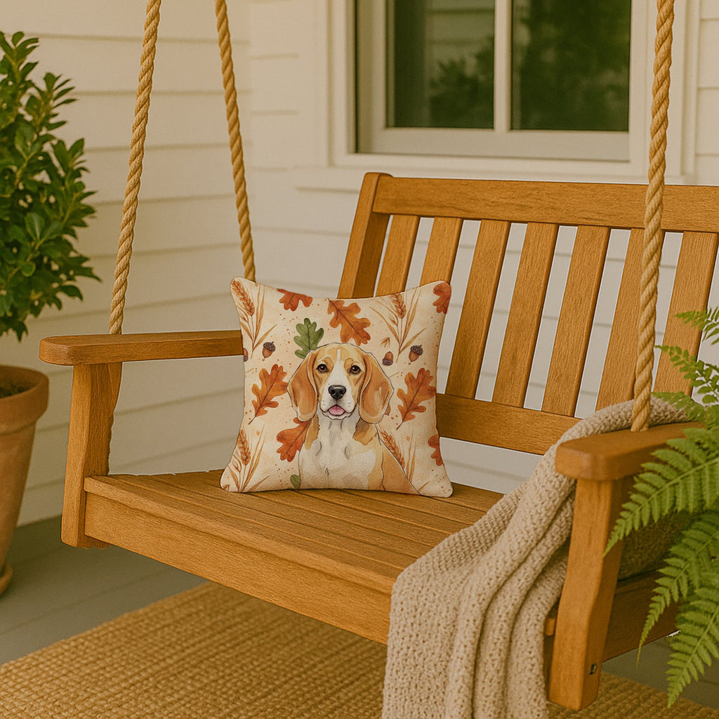Lemon and White Beagle Heirloom Fall Decorative Throw Pillow 14x14 Indoor Outdoor Accent Cushion, Fabric Cover with Insert for Sofa, Bed, Porch & Living Room
